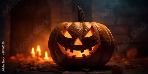 AI Generated. AI Generative. Halloween spooky boo scary horror night pumpkin with candle lantern. Decoration magic holiday. Graphic Art