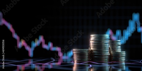 AI Generated. AI Generative. Finance investment data stock graph price grow business with coins jar near. Graphic Art