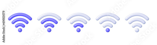 Wifi 3d set for web background design. Cartoon collection with purple wifi 3d. Internet access decorative design template. Vector isolated illustration