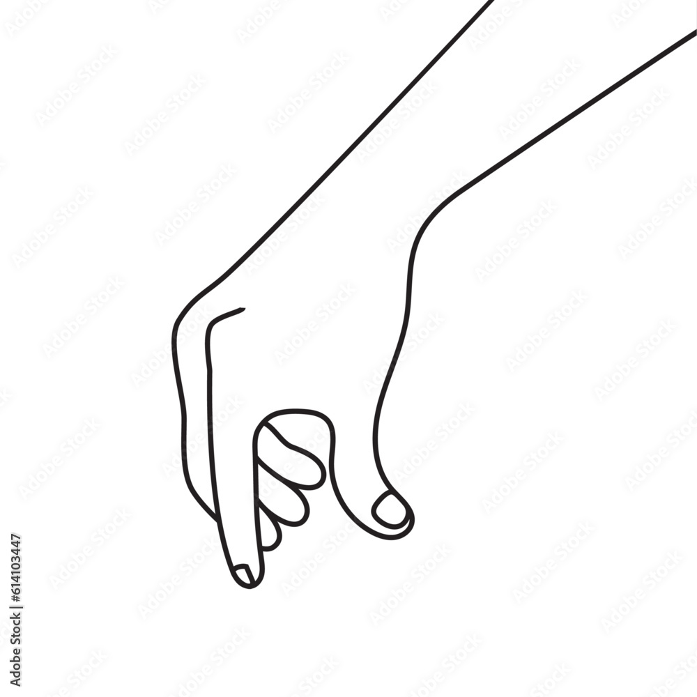Grabbing hand. Man's hand pinching invisible item. Hand holding something with two fingers. Vector flat outline icon illustration isolated on white background. Grabbing hand. Man's hand pinching invisible item. Hand holding something with two fingers. Vector flat outline icon illustration isolated on white background.