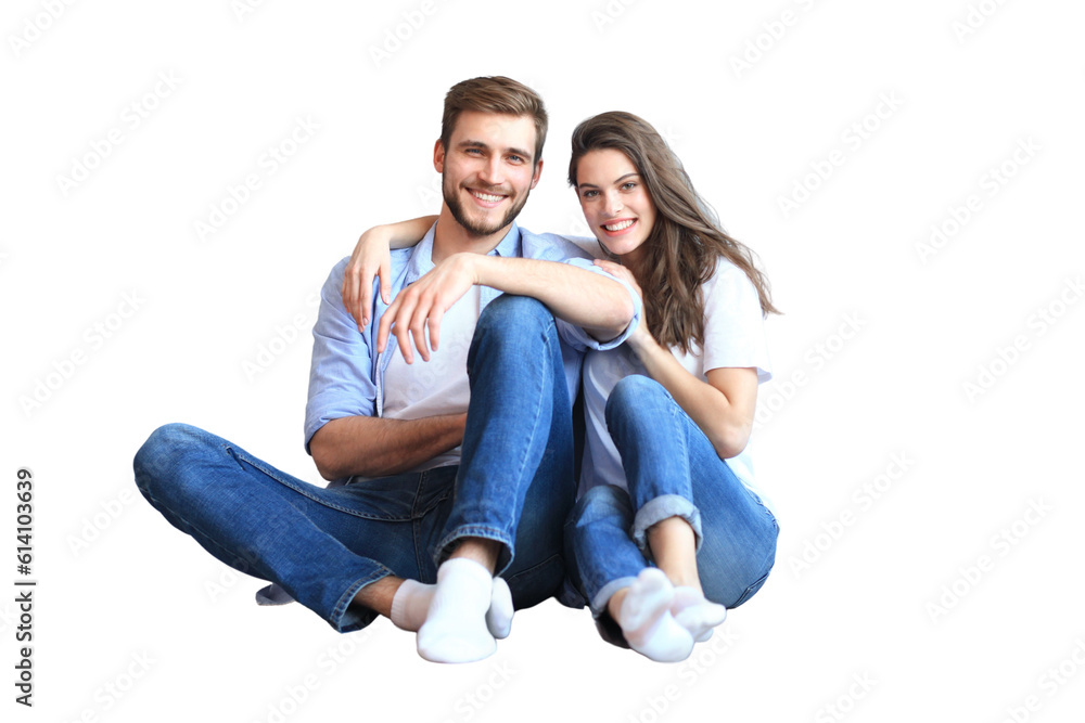 The happy couple sitting on the background on a transparent background The happy couple sitting on the background on a transparent background