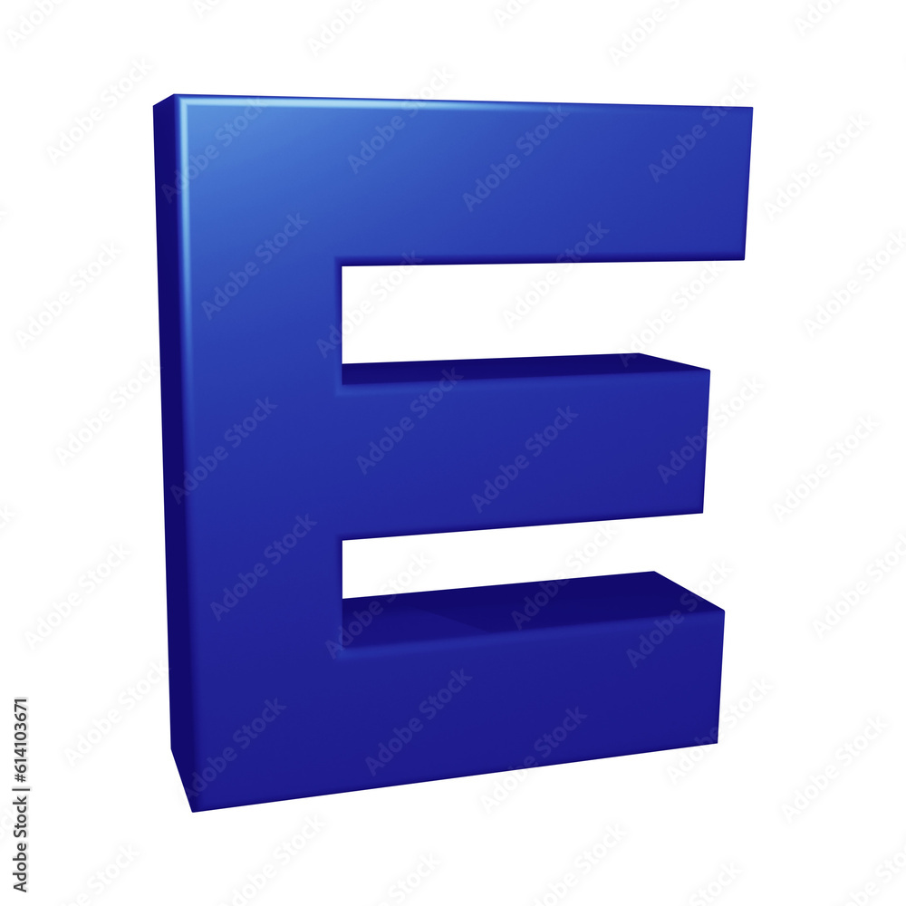 Blue alphabet letter e in 3d rendering for education, text concept Blue alphabet letter e in 3d rendering for education, text concept