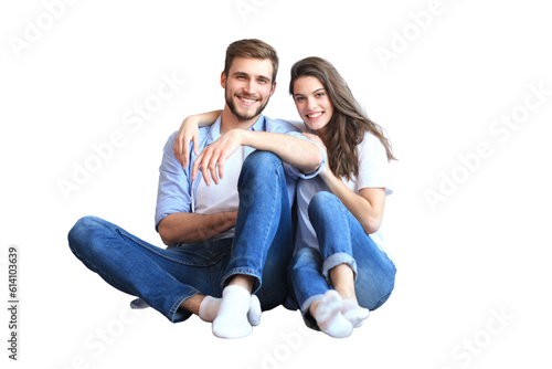 The happy couple sitting on the background on a transparent background