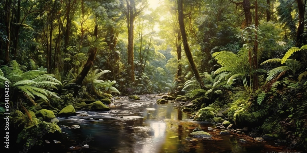 AI Generated. AI Generative. Nature outdoor wild landscape forest jungle river scene. Adventure travel explore vibe. Graphic Art AI Generated. AI Generative. Nature outdoor wild landscape forest jungle river scene. Adventure travel explore vibe. Graphic Art