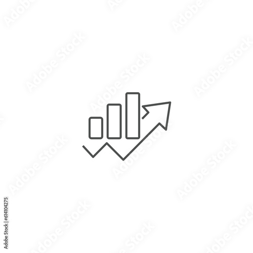 Graph and up arrow. Growth button. Vector linear icon isolated on white background. Logo design.