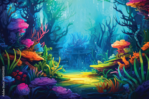 painting of tropical underwater world scene