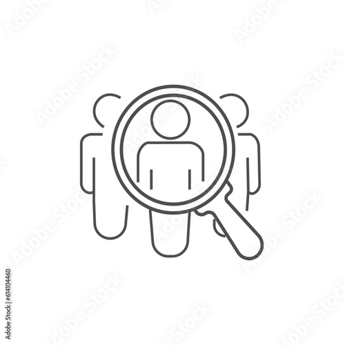 Consideration and selection of a candidate. Search job vacancy.Vector linear icon isolated on white background.