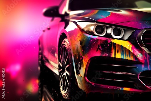 Close up car part detailed colorful background, ai generated