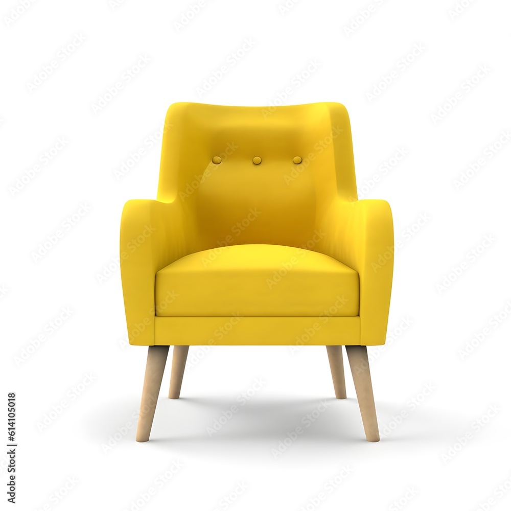 Fototapeta premium Yellow modern chair isolated on white background, ai generated