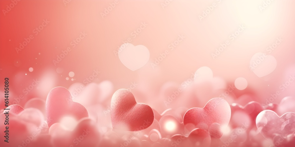 Hearts lovely bokeh background in pastel tones, ai generated