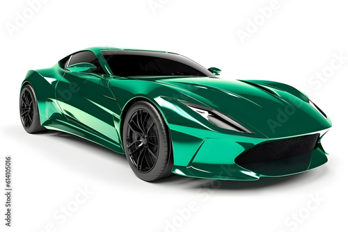 Green sport car isolated on white background, ai generated