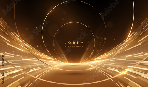 Abstract golden ring with light lines background photo