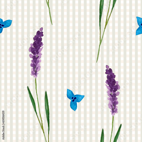 Pattern Lavender and Linen flowers in watercolor on linen fabric in Provence style. Vector illustration