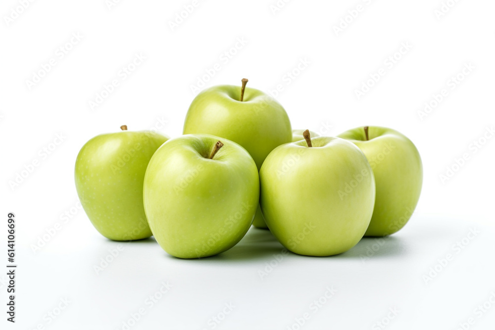 Green apples on a white background. Fresh apple fruit. Ai generative. Green apples on a white background. Fresh apple fruit. Ai generative.