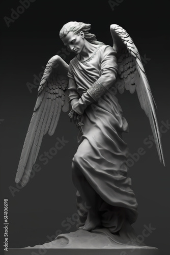 A black and white photo of a statue of an angel. Generative AI.