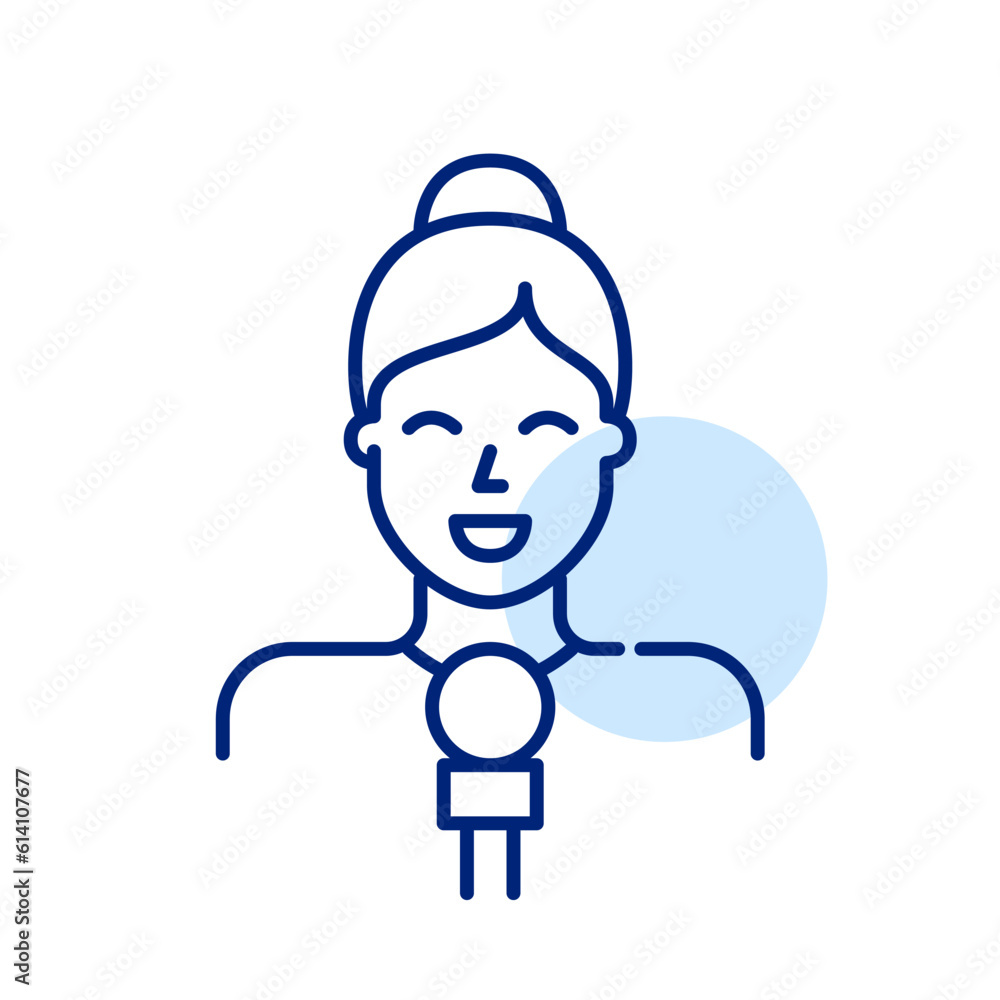 TV news reporter. Woman holding a microphone. Pixel perfect, editable stroke simple icon TV news reporter. Woman holding a microphone. Pixel perfect, editable stroke simple icon