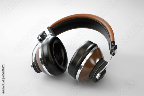 Black headphones on white background. Ai generative.