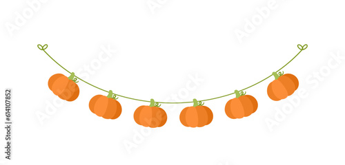 Autumn pumpkins garland for Fall and Thanksgiving season. Vector isolated on white background.
