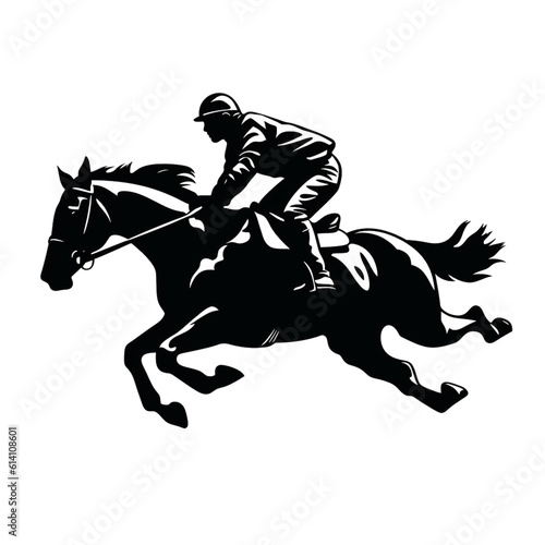 Side Profile of a Horse Jockey Racing, Black and White Vector, Generative AI