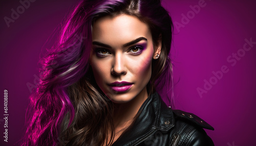 Flawless Elegance: Close-up Shot of a Beautiful Model on a Pink and Magenta Backdrop, generative ai technology