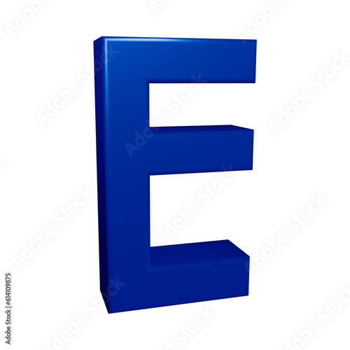 Blue alphabet letter e in 3d rendering for education, text concept