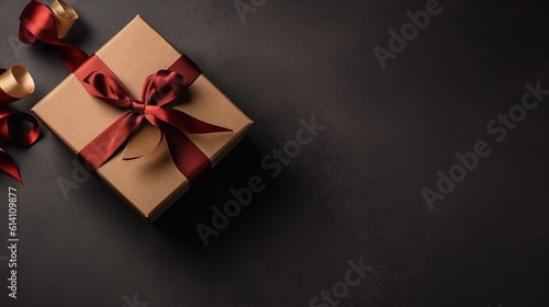 Golden Gift Box with Ribbon. Generative AI © _veiksme_