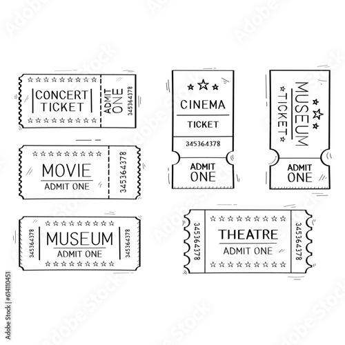 Hand Drawn Ticket Icon Set Vector Design.
