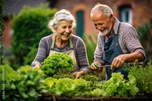 Wallpaper Mural A close - up shot of a cheerful senior couple gardening in their backyard. Generative AI Torontodigital.ca