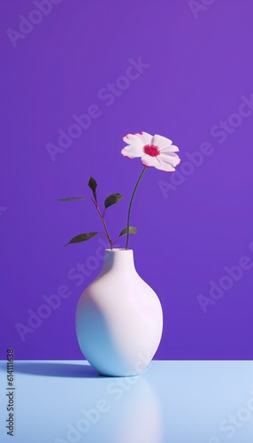 beautiful flower in ceramic pots isolated on blue background  aspect ratio 4 7.  generative ai