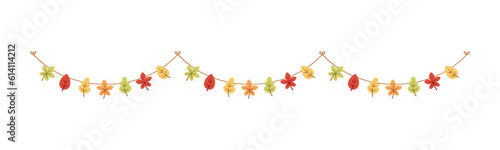 Autumn leaves garland in orange and red colors for Fall and Thanksgiving season. Vector isolated on white background.