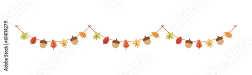 Autumn garland, graphic elements for Fall and Thanksgiving season. Vector isolated on white background.