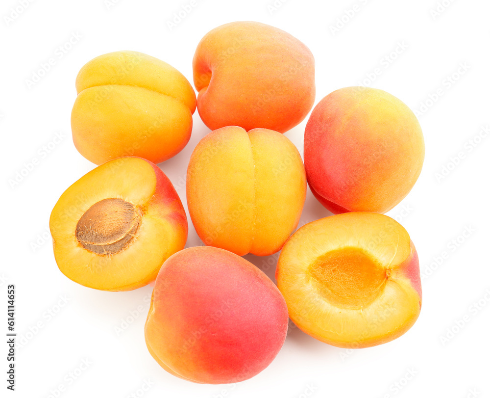 Ripe apricots isolated on white background Ripe apricots isolated on white background