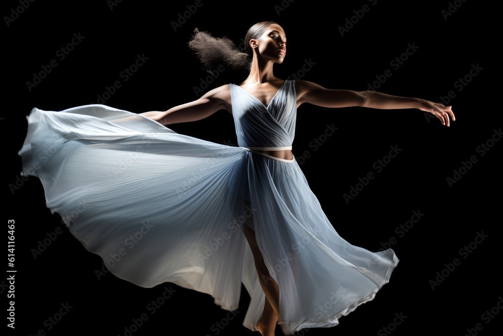 Fototapeta premium A close - up shot of a dancer in mid - air, frozen in a graceful pose. Generative AI