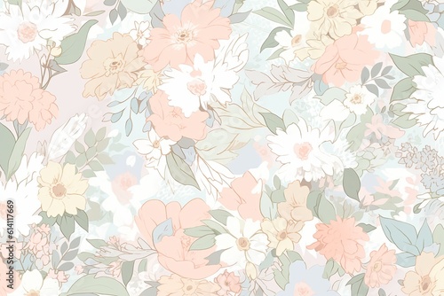 Abstract floral pattern. Blooming flowers on light background. Pale colors. Generative AI © happy_finch