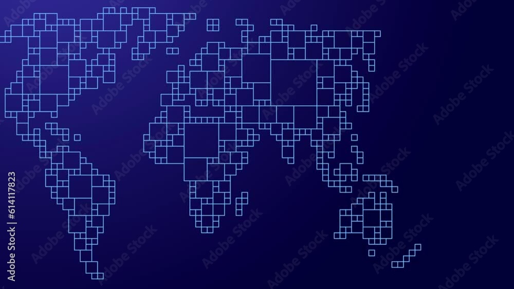 World map of abstract of squares of different sizes on dark blue background
World map of abstract of squares of different sizes on dark blue background