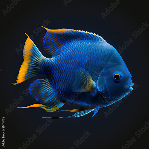 beautiful fish of bright color in the water on a dark background. Drawing generated by AI