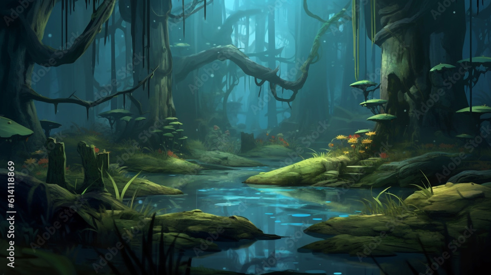 mysterious swamp game background horror rayman legends style HD wallpaper