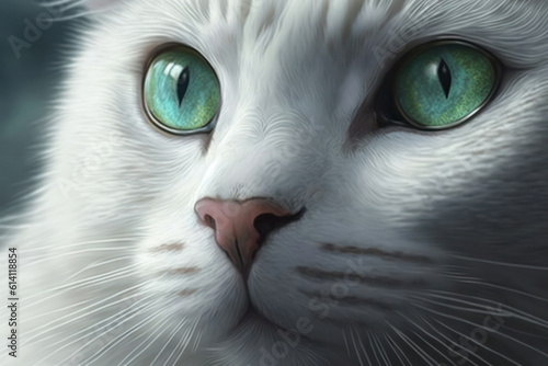 muzzle of a white cat close-up . generative AI.