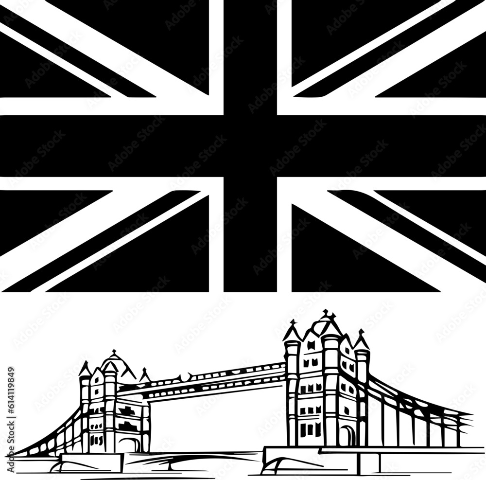 England flag with tower bridge city silhouette