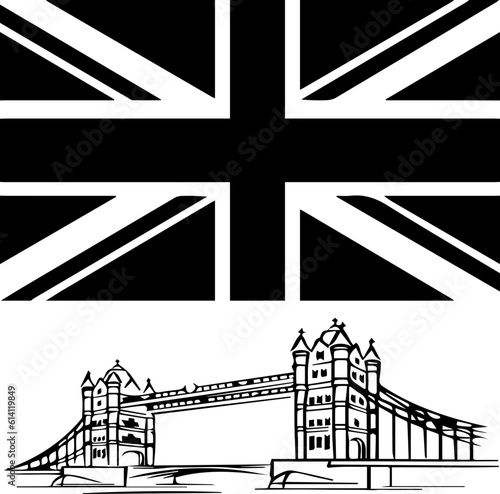England flag with tower bridge city silhouette © Designs Info