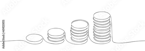 Stacks of coins in one line. The concept of money, financial success, investment and wealth. Vector illustration