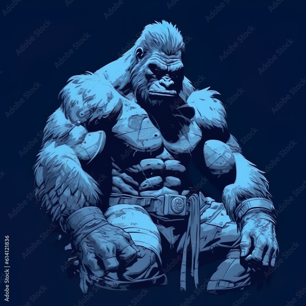Fototapeta premium Mighty Ape Warrior: Muscular Gorilla Soldier in Duotone, Generated by Generative AI 