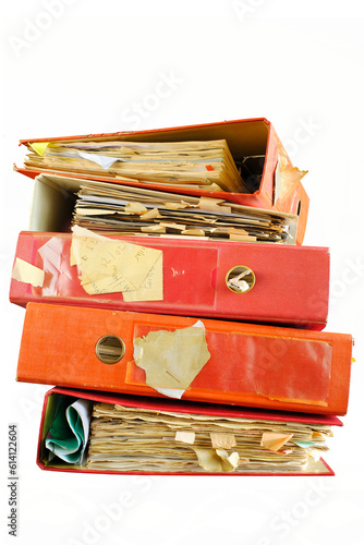 messy file folders,red tape, bureaucracy,aministration,business concept.Isolated on transparent background. photo