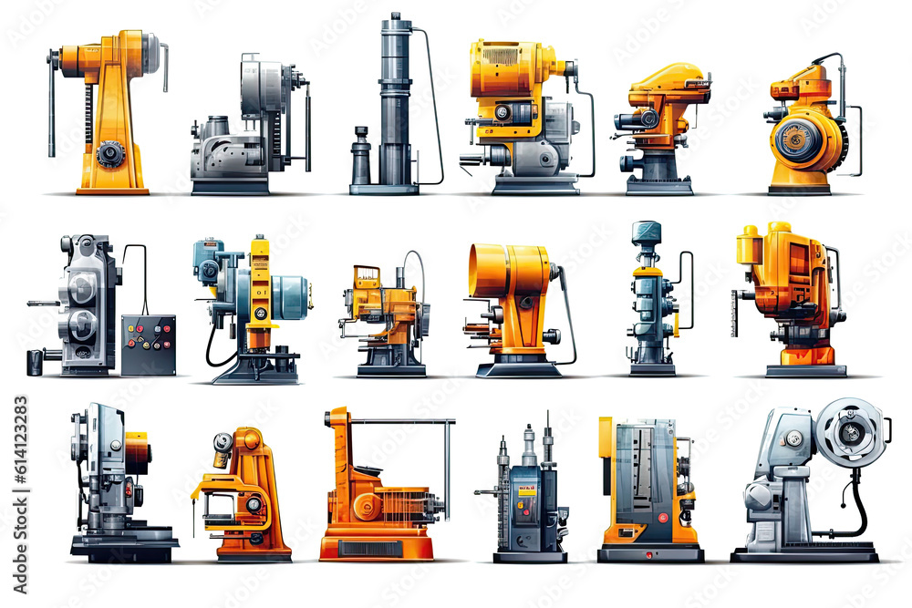 Different machine tool types collection photo realistic. Generative ai ...