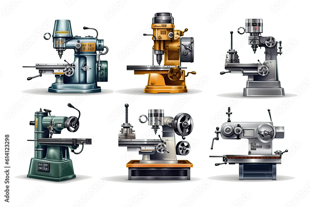 Different machine tool types collection photo realistic. Generative ai ...