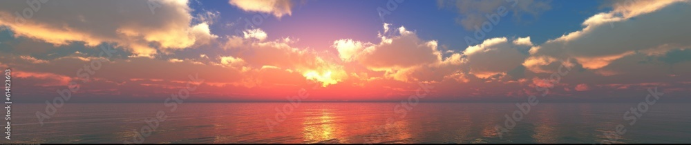 Fototapeta premium Panorama of sea sunset, ocean sunrise, seascape, 3d rendering 