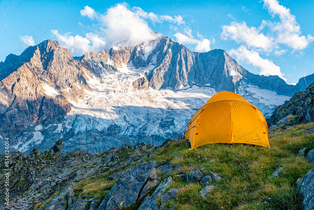 Camping tent in the Italian Alps Camping tent in the Italian Alps