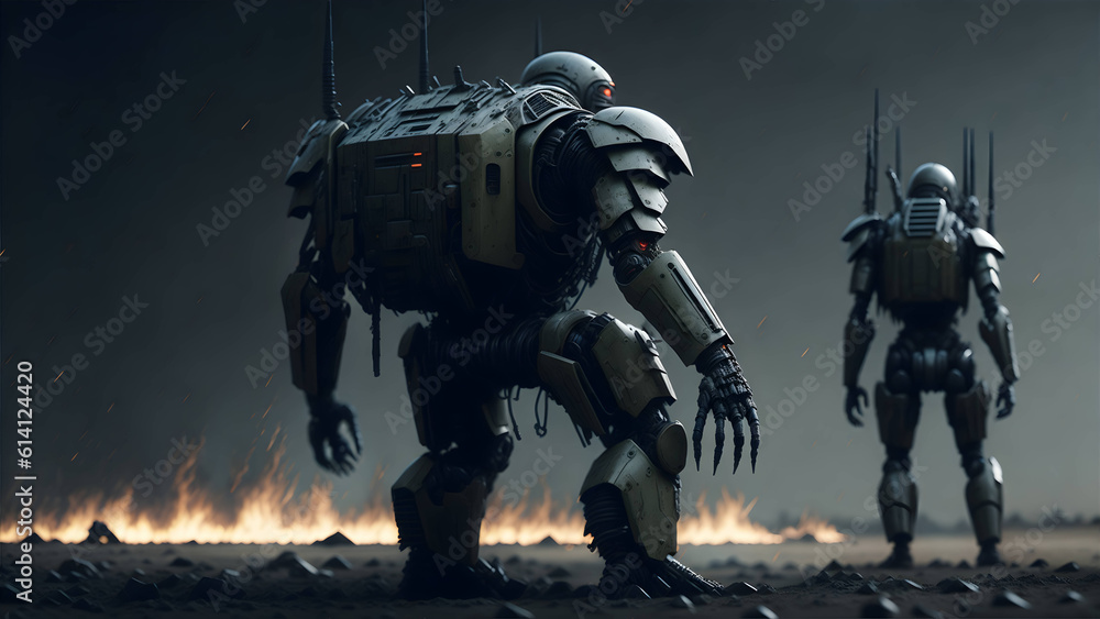 Fototapeta premium AI Robots Taking Over The Planet. Generative AI