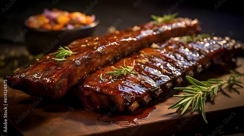 Grilled ribs baked, tasty looking, Generative AI Grilled ribs baked, tasty looking, Generative AI