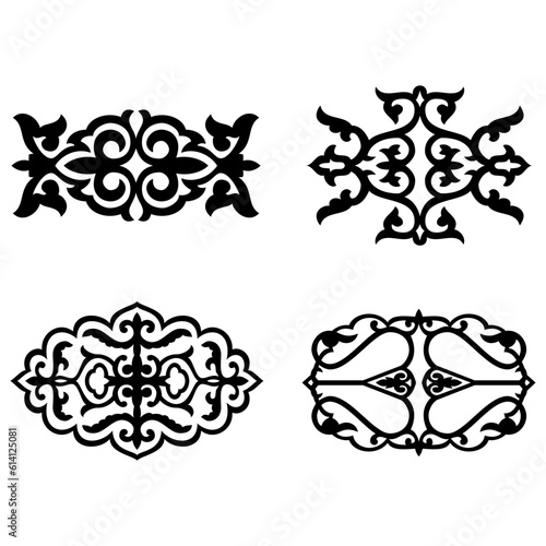 Islamic ornament vector, persian motiff. Asian floral designs. Abstract Asian elements of the national pattern of the ancient nomads of the Kazakhs. Circular geometric symbols set. Abstract mosaic.